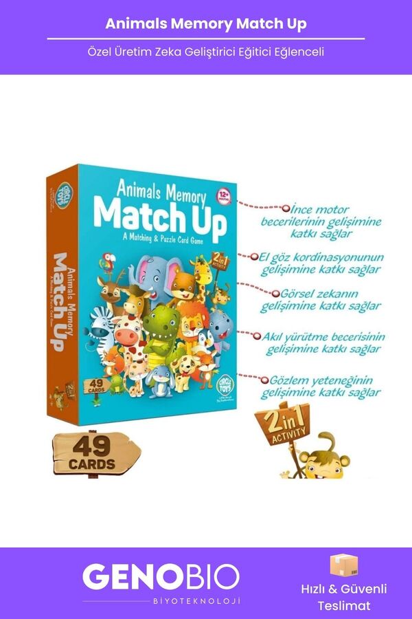 GenoBio #KartEşleştirme Animals Memory Match Up Eğitici Hafıza Zeka Geliştirici Çocuk Eşleştirme Kart Oyunu