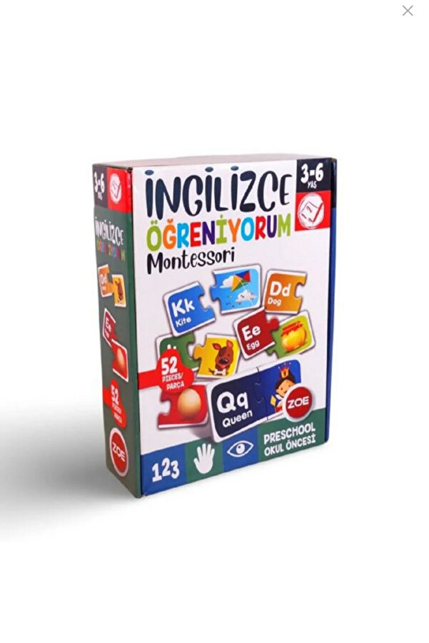 Zoe İngilizce Öğreniyorum Montessori Eğitici Yapboz Puzzle 3-6 Yaş 52 Pcs