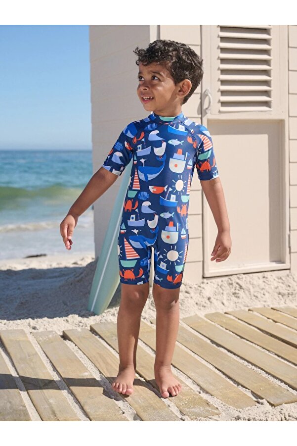 Next Baby Lacivert Denizci Desenli Güneşten Koruyucu UPF 50+ Tek Parça Mayo