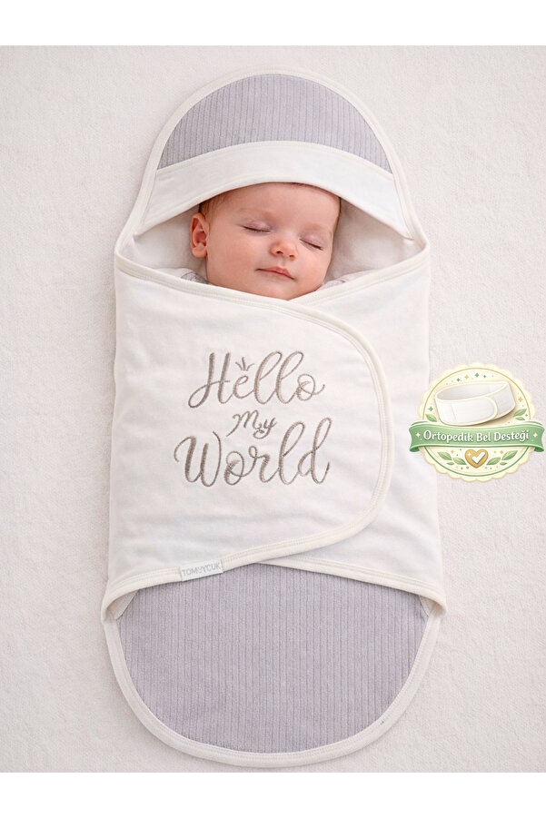Tomuycuk Gri Kız/ Erkek Bebek Battaniyesi Kundağı -Uyku Tulumu %100 Pamuklu Ortopedik 0-9ay