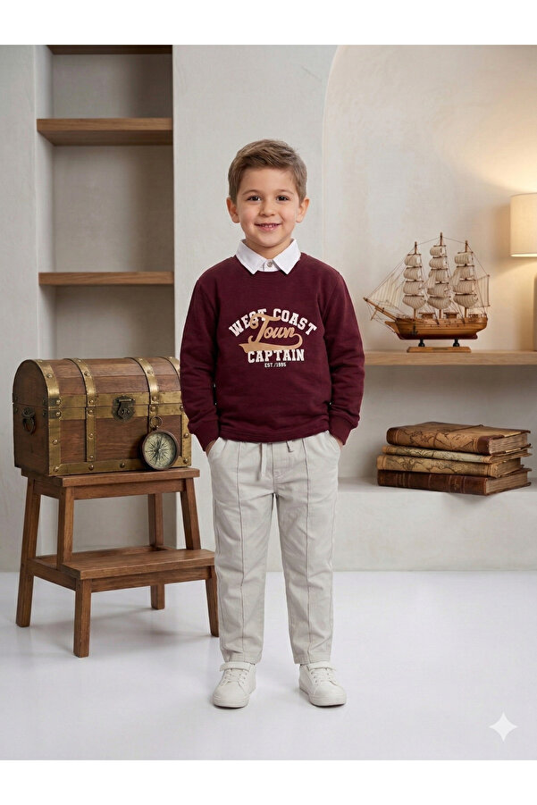 tinytrends Erkek Bebek&Çocuk West Coast Tour 3'lü Takım Sweatshirt Gömlek Pantolon Bayramlık