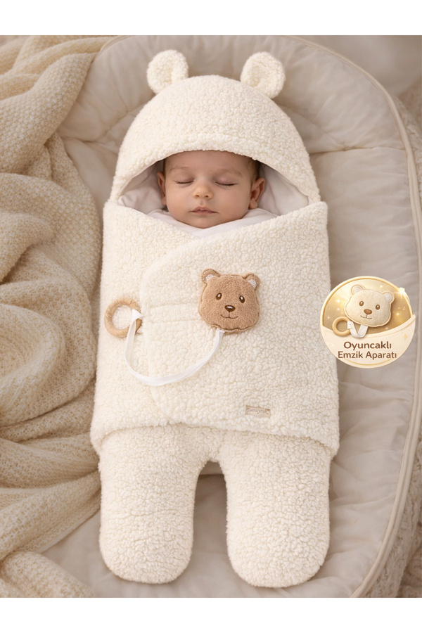 Tomuycuk Welsoft Pelüş Bebek Kundak Battaniyesi Ayaklı Uyku Tulumu | Kışlık Kalın Mont | 0-12 Ay Yenidoğan