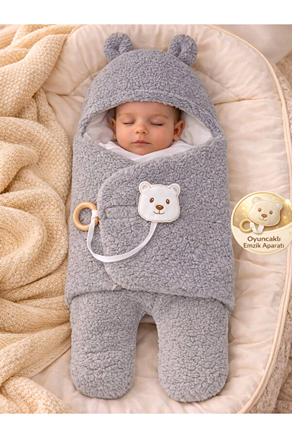 Tomuycuk Welsoft Pelüş Bebek Kundak Battaniyesi Ayaklı Uyku Tulumu | Kışlık Kalın Mont | 0-12 Ay Yenidoğan