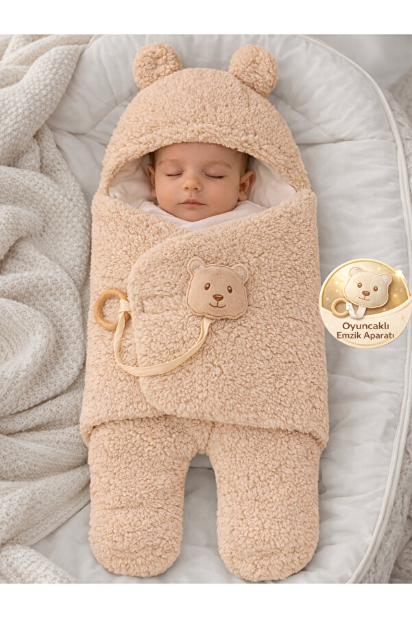 Tomuycuk Welsoft Pelüş Bebek Kundak Battaniyesi Ayaklı Uyku Tulumu | Kışlık Kalın Mont | 0-12 Ay Yenidoğan