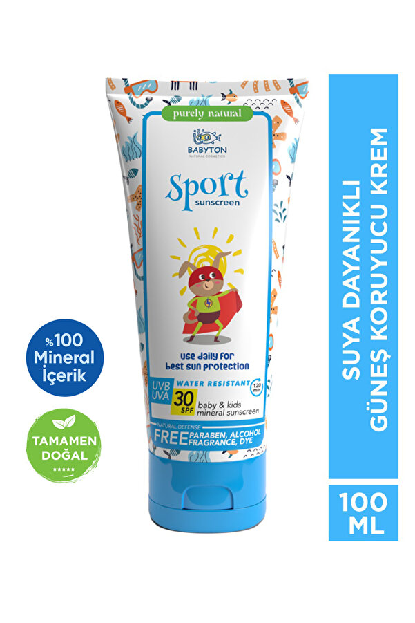 BABYTON Bebek ve Çocuklar İçin Suya Dayanıklı Güneş Koruyucu Krem 100 ml