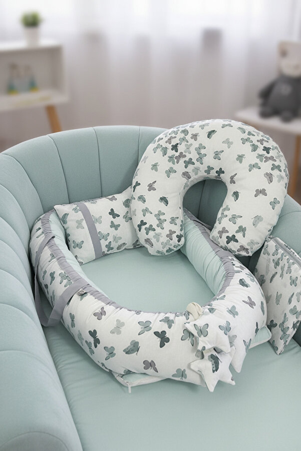 ebabynest Kelebek Serisi Su Yeşili Babynest Emzirme Yastıklı Set