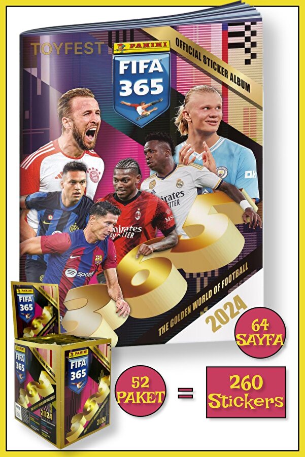 TOYFEST Panini Fifa 365 2024 Futbolcu Stickers Kartları Albümü Dergisi + 52 Paket ( 260 Stickers )