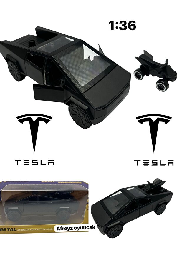 afreyz oyuncak Oyuncak Tesla Cybertruck Metal Araba Çek Bırak Tesla Ve Atv 1:36 Kapı Bagaj Açılır Kutulu Araba