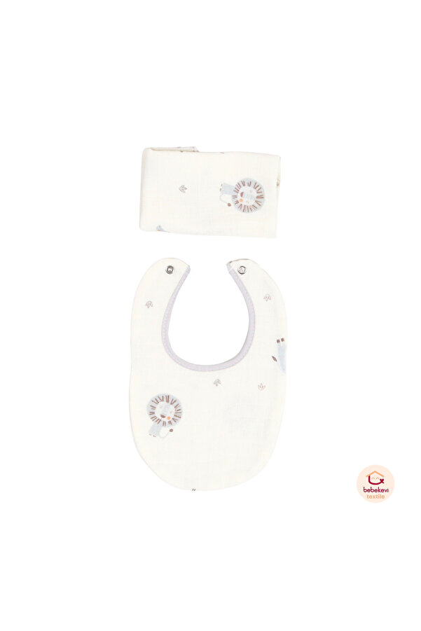 Bebekevi %100 Pamuk OEKO-TEX® Muslin Bebek Mama Önlüğü ve Ağız Mendili Seti – Pamuklu Yenidoğan Salya Önlüğü