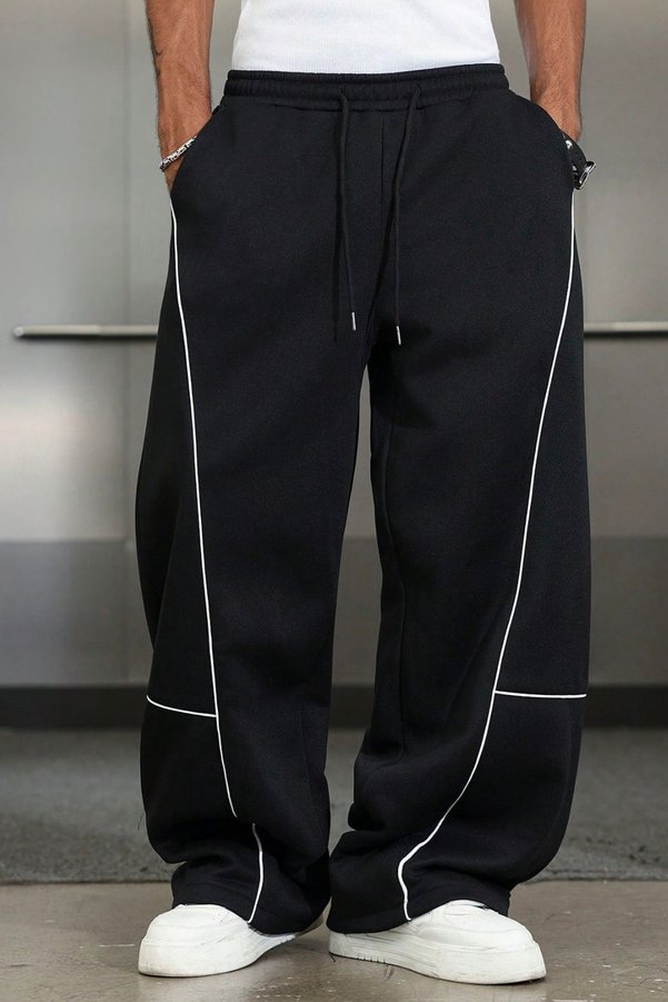 North London Men's Tapered Piped Wide-Leg Loose Fit Oversized Sweatpants