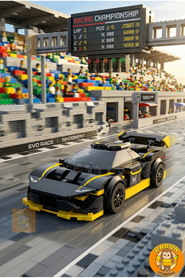 cogo Siyah Sarı Spor Yarış Arabası Blok Seti - 282 Parça Lego Oyuncak - Yarışçı Serisi Model Oyuncak