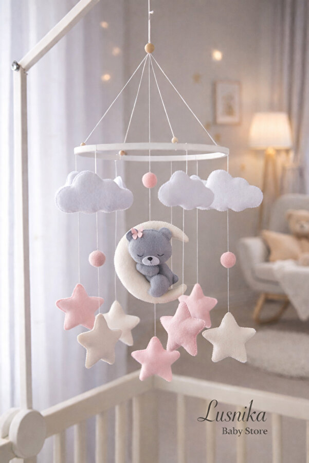 LusnikaStore Besik Dönencesi( Müziksiz)Besik Yani Süsü BebekOdasi Dekorasyon Montessori Natural Anne Lusnika