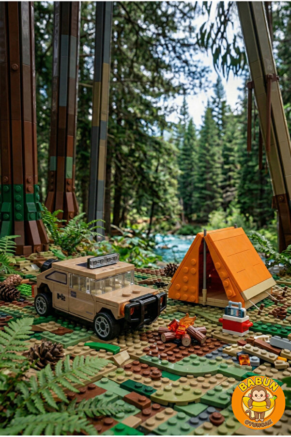 SPEED Bricks Mini Lego Araba Yapı Blok Seti - Çek-Bırak Araba Yapım Seti -Speed Kahverengi Jeep (55 Parça)