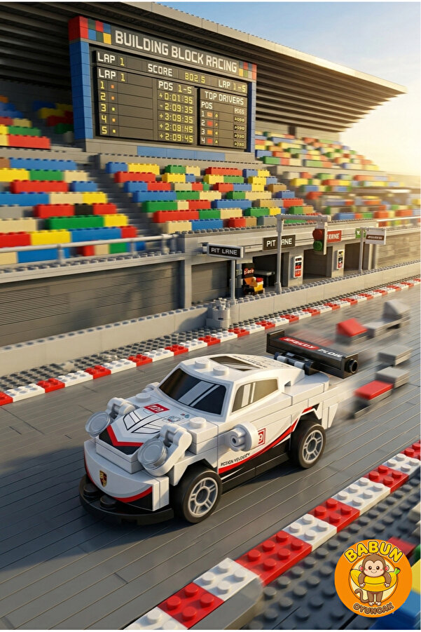 SPEED Bricks Mini Lego Araba Yapı Blok Seti - Çek-Bırak Spor Araba Yapım Seti -Speed Beyaz (71 Parça)