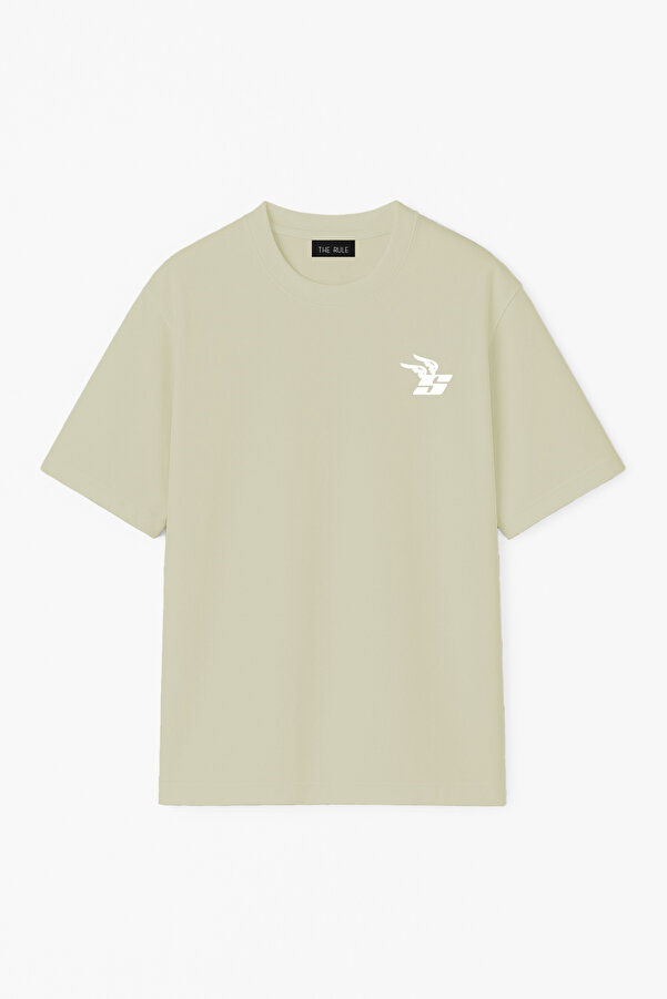 Unisex Stüssy Wing Baskılı Oversize %100 Pamuk Geniş Kesim Dokulu Bisiklet Yaka Yeşil Tişört RF0654