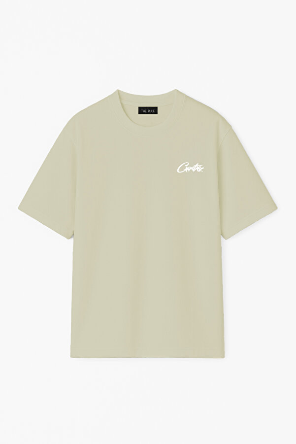 Unisex Corteiz Baskılı Oversize %100 Pamuk Geniş Kesim Dokulu Bisiklet Yaka Yeşil Tişört RF0656