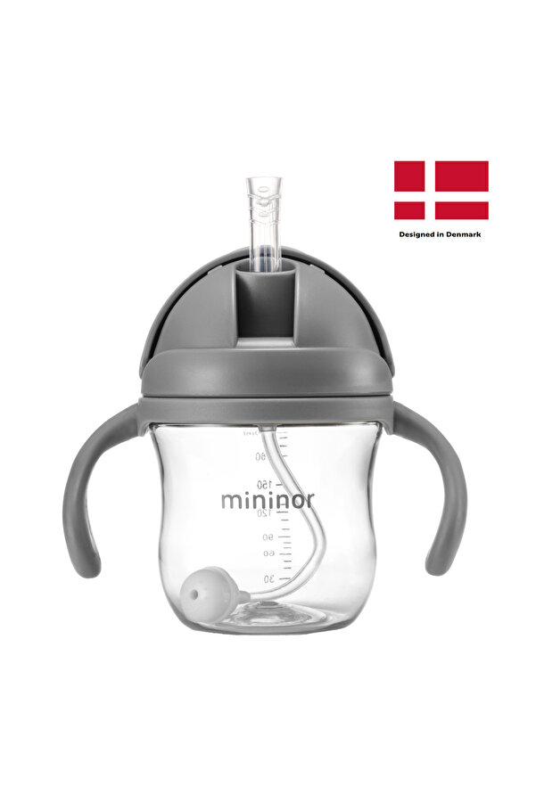 Mininor - Tritan Bebek Çocuk Akıllı Alıştırma Bardağı 220 ml - Grey Seal, Akıllı Pipet