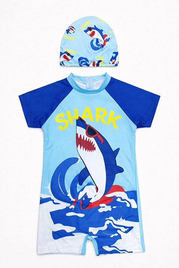 My Kids Wear Erkek Çocuk Boneli Fermuarlı Çocuk Plaj Mayosu 2-8 Yaş 12636