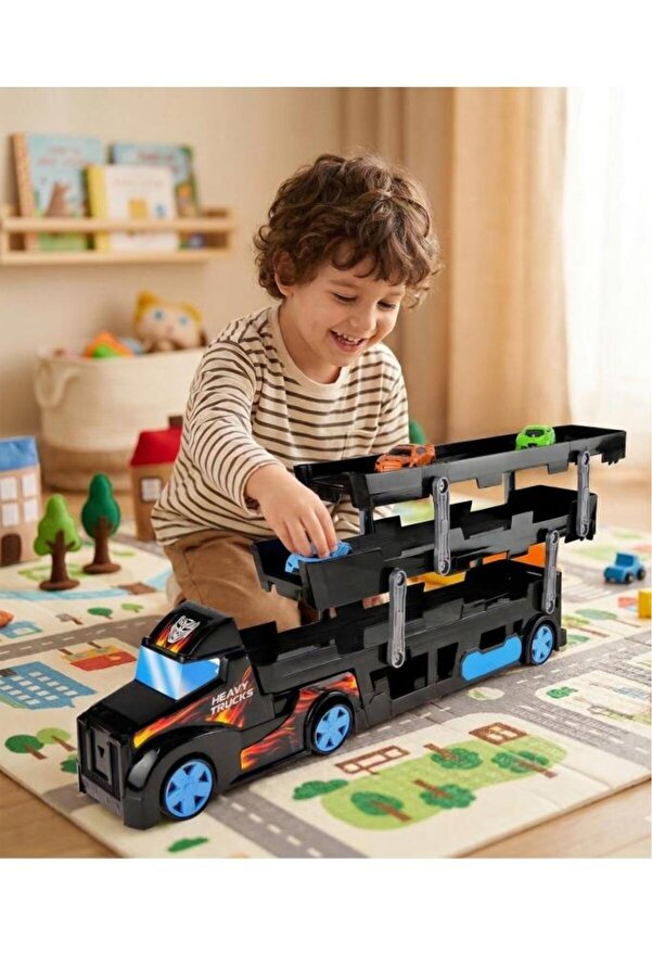 Tıfıl Toys Büyük 3 Katlı 37 Araçlık Rampalı Sürat Pistli Tır 3 Arabalı Oyuncak Seti