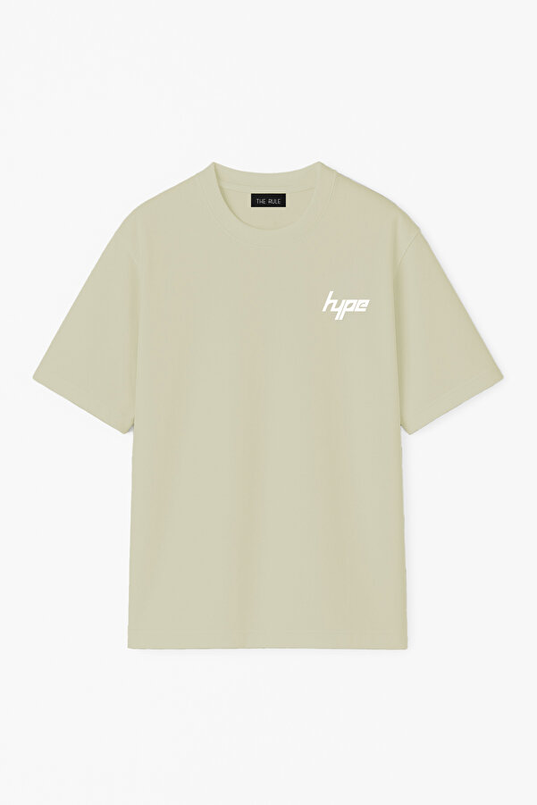 Unisex Hype Baskılı Oversize %100 Pamuk Geniş Kesim Dokulu Bisiklet Yaka Yeşil Tişört RF0660