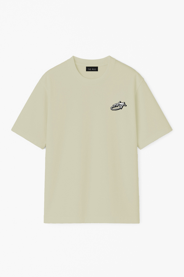 Unisex Stüssy Curved Baskılı Oversize %100 Pamuk Geniş Kesim Dokulu Bisiklet Yaka Yeşil Tişört