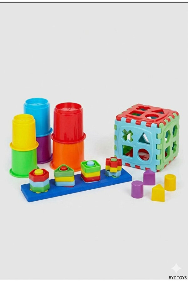 BYZ TOYS 6 Parça Sevimli Kule Ahşap Geometrik Şekiller Bulmaca Bul Tak Puzzle Eğitici Zeka Geliştirici Set