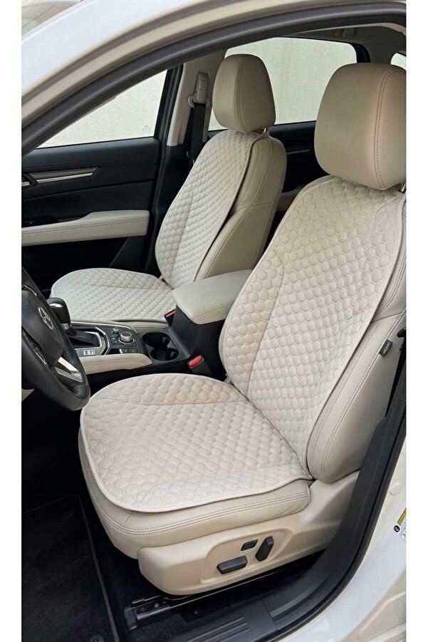 ER-AY OTO TEKSTİL Lüks Kapitone Desenli Antislip Araba Koltuk Koruyucu Üçlü Minder Seti - BEJ (2 Ön ve 1 Arka Set)
