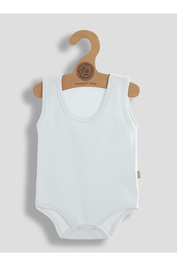 vitmo Çıtçıtlı Bebek Body Zıbın Askılı Beyaz Renk , %100 Organik Pamuk