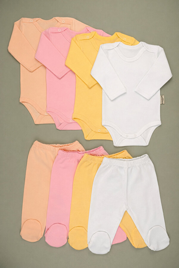 bebetospik Pamuklu Yumuşak Kız - Erkek Bebek Uzun Kollu Patikli 4'lü Takım