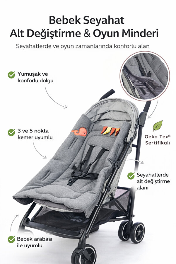 ubeybi Bebek Seyahat Alt Değiştirme Matı ve Oyun Minderi - Bebek Arabası Uyumlu Yumuşak Dolgulu Şilte