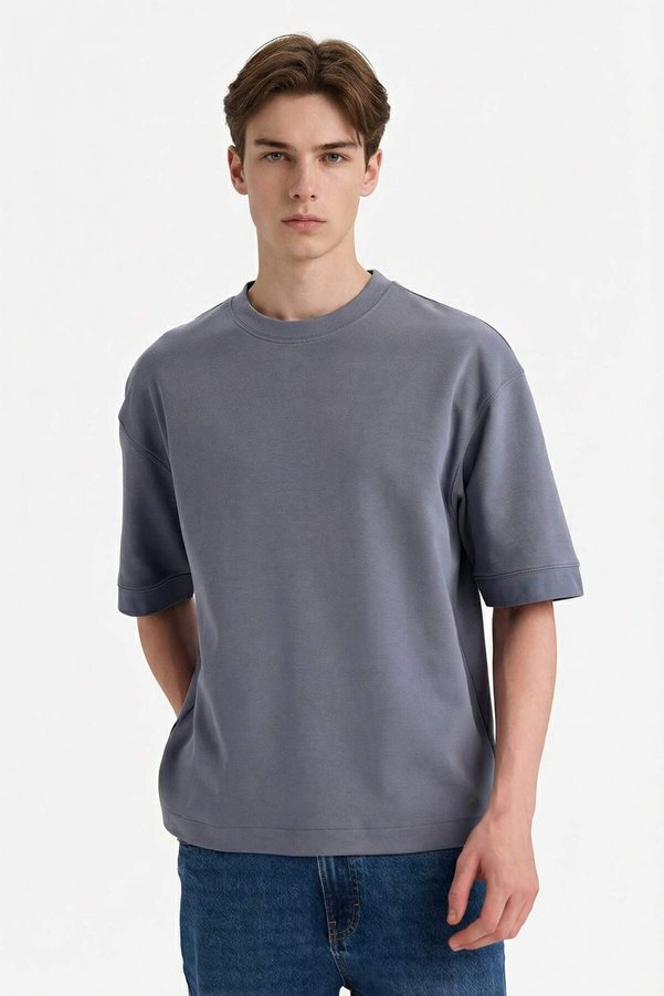 Defacto Breathable Loose Fit Crew Neck Short Sleeve Heavy Fabric Basic T-Shirt B4844Ax26Sp