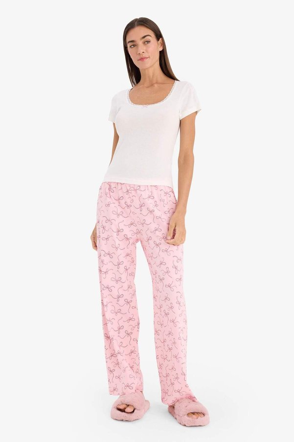 Defacto 100% Cotton Pajama Set Short Sleeve Top and Bottom G1675Ax26Sp