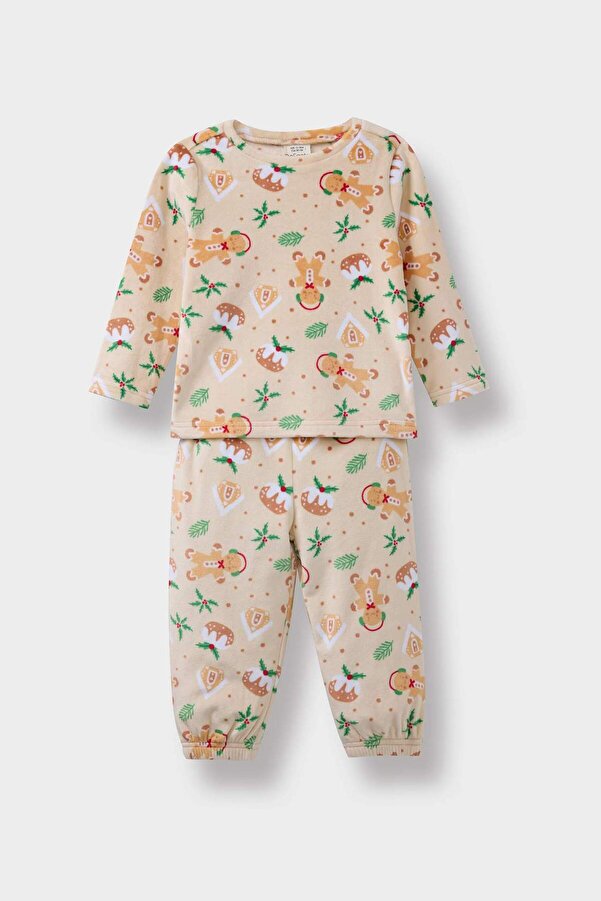 Defacto Pijama Takımı Yılbaşı Temalı Uzun Kollu Velur Üst Uzun Alt Erkek Bebek F5561A525WN