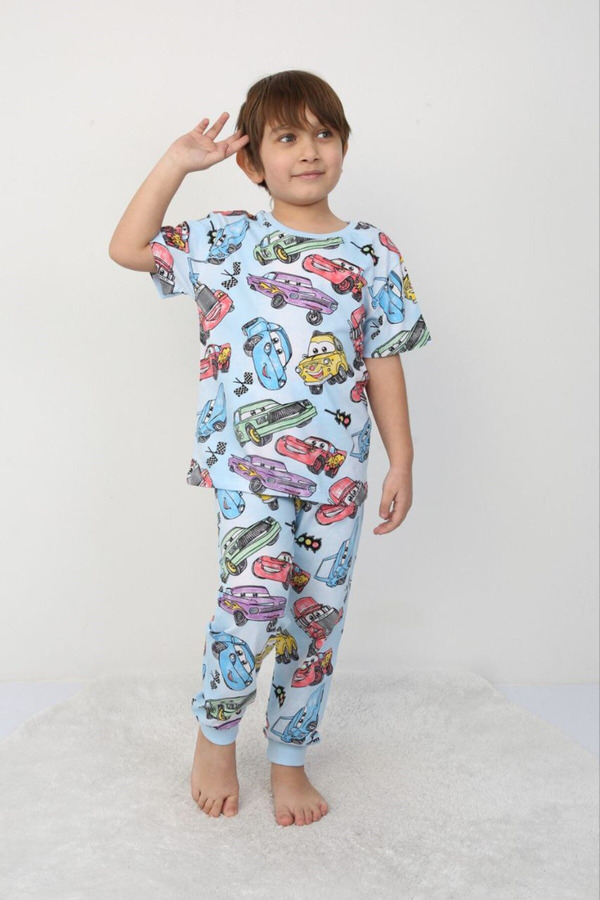 bunny hopp Erkek Çocuk Araba Desenli Pijama Takımı – Rahat ve Şık  %100 Pamuklu Uyku Seti