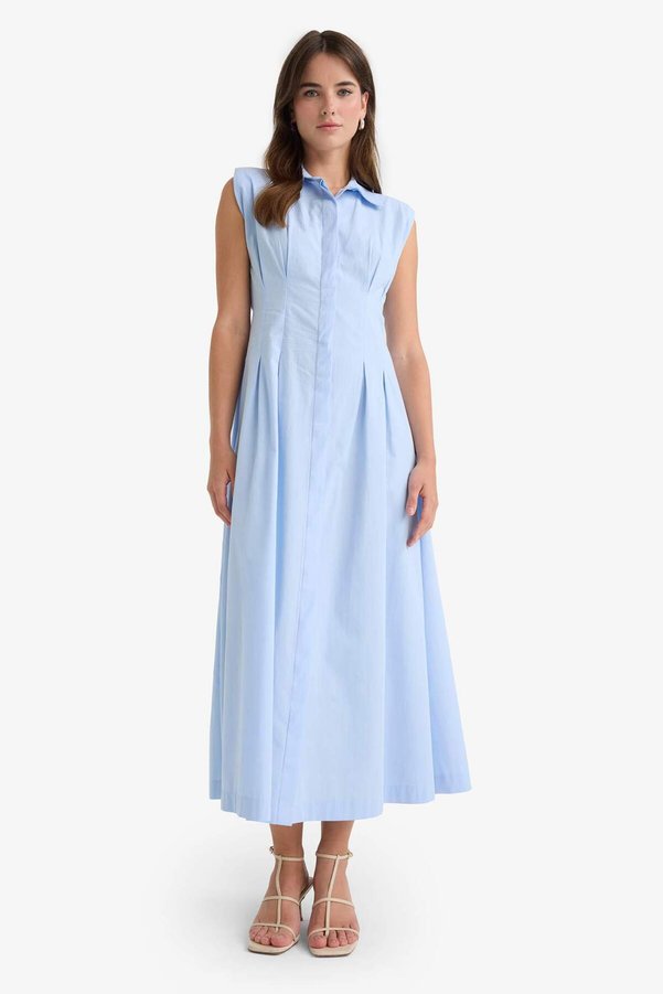 Defacto 100% Cotton Flare Fit Poplin Sleeveless Midi Dress F7301AX25AU