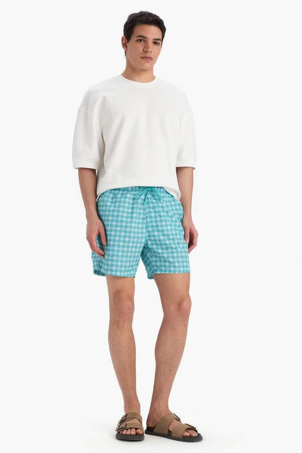 Defacto Patterned Mesh Lined Short Length Swim Shorts E0976Ax25Hs