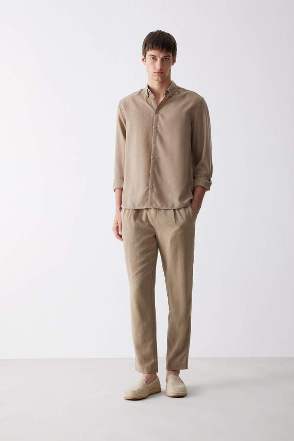 Defacto Relax Fit Relaxed Fit Short Leg Linen Look Summer Fabric Trousers E4790Ax25Sm