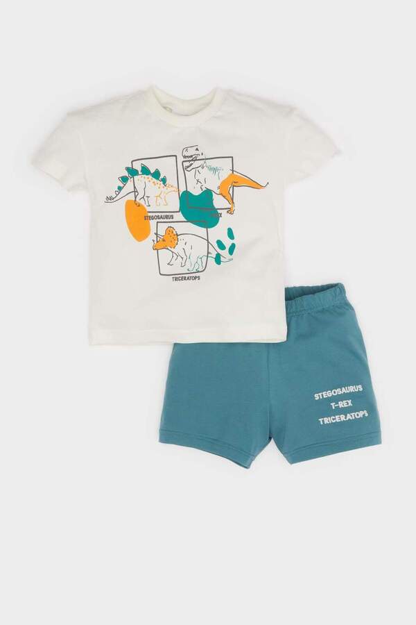 Defacto 2li Takım Dinozor Baskılı Kısa Kollu Tişört Beli Lastikli Şort Erkek Bebek E2798A525SM