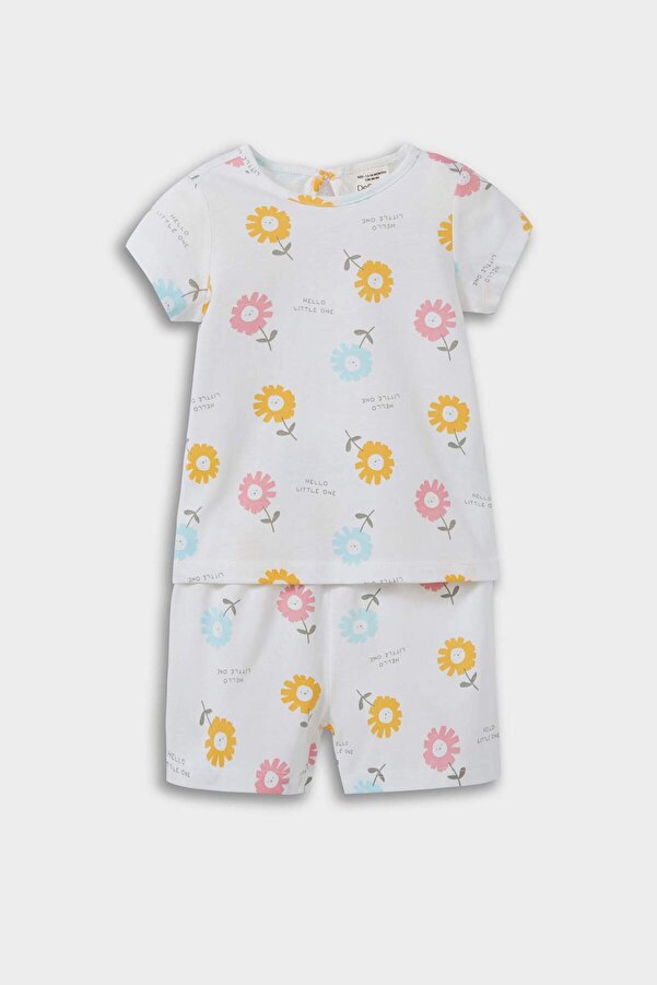 Defacto %100 Pamuklu Çiçekli Beli Lastikli Pijama Takımı Kız Bebek E9694A525SM