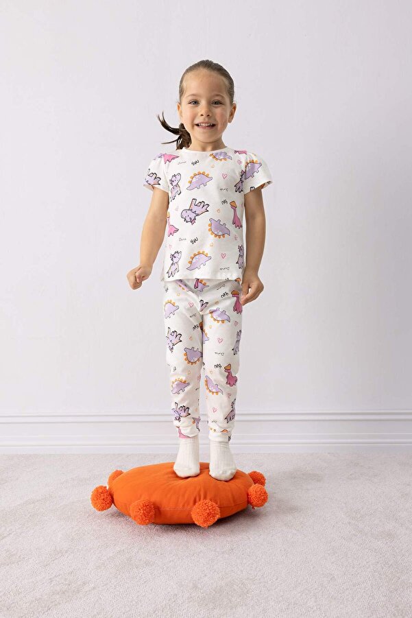 Defacto %100 Pamuklu Dinozor Baskılı Pijama Takımı Kız Bebek E1547A525SM