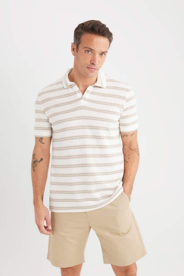 Defacto Regular Fit Polo Neck Striped Short Sleeve Knitwear Look T-Shirt D7941Ax25Sp