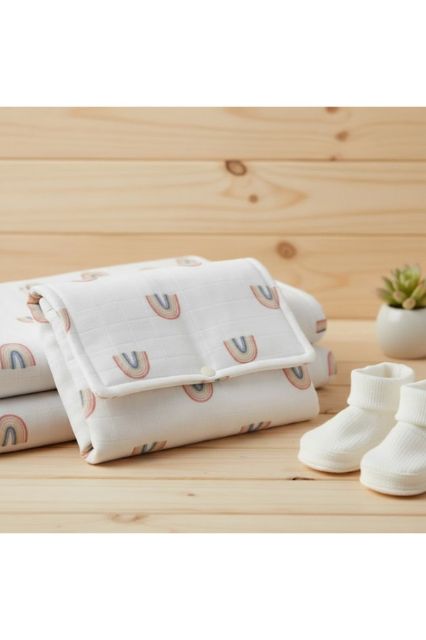 jr.bunnies Müslin Alt Açma–Çanta Formlu, %100 Pamuk, Baş Destekli, Seyahat ve Günlük Kullanım Matı-RAINBOW