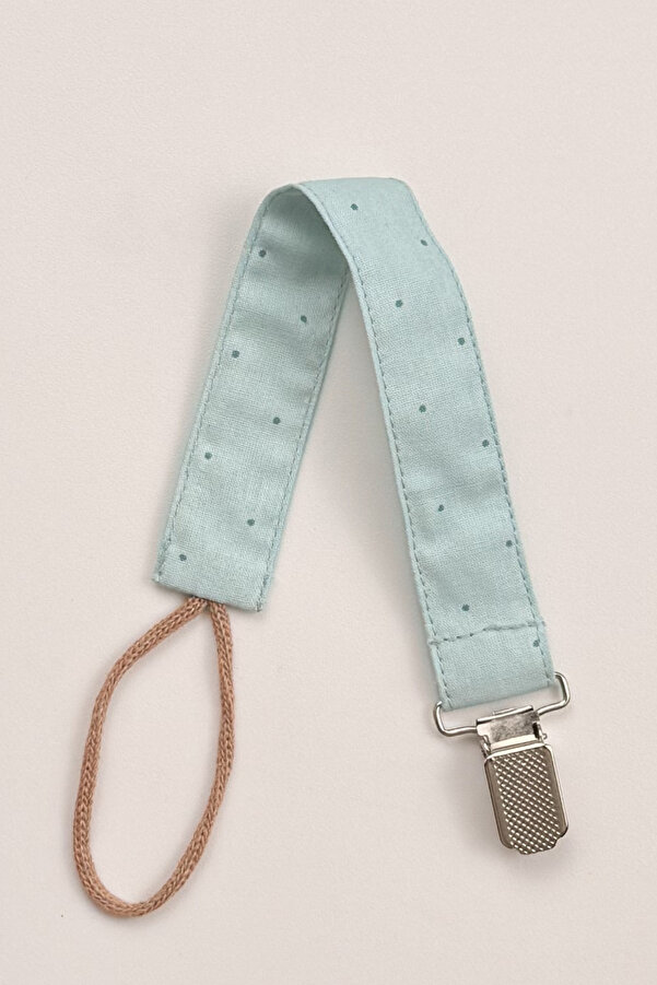 MyVera Su Yeşili Puantiyeli Emzik Askısı - Kumaş Pamuk Bağcıklı Emzik Zinciri - Emzik Tutacağı