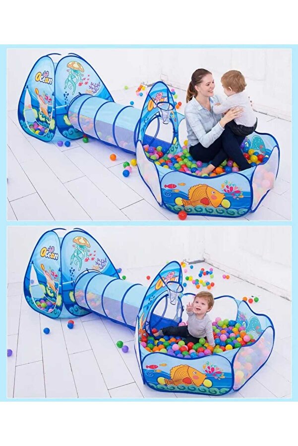 Empressco Okyanus temalı 3 parça çocuk oyun seti, tünel ve taşıma çantasıyla eğlence