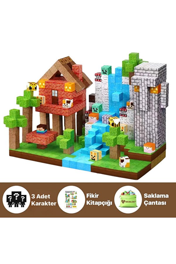 McBlok Minecraft Manyetik Küp Blok Orman Temalı Yapı Taşı 150 Parça
