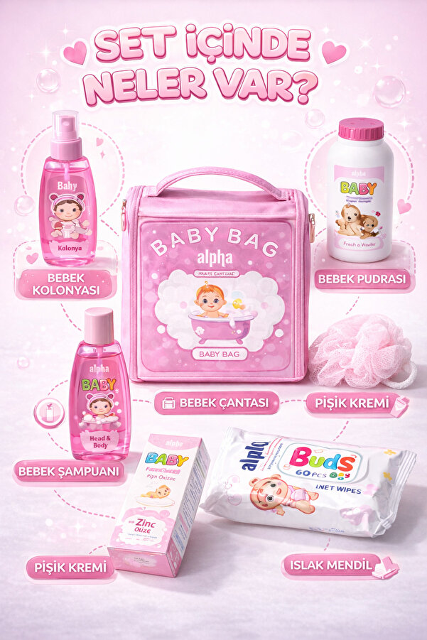 mini kanka Kız Bebek Erkek Bebek Alpha Baby Bag Bebek Bakım Seti – Eksiksiz Bebek Hijyen Seti