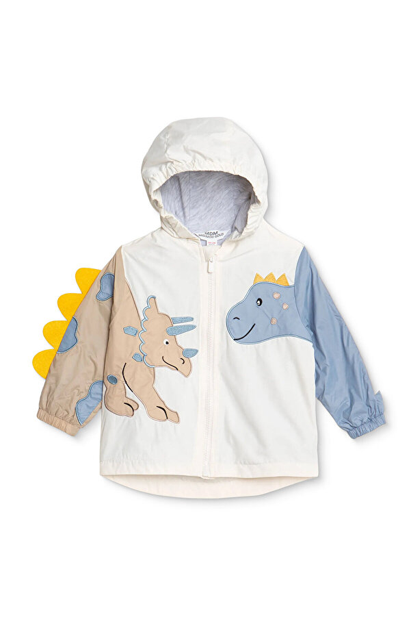 Midimod Erkek Bebek Yağmurluk Dinozor Baskılı Kapüşonlu Uzun Kol