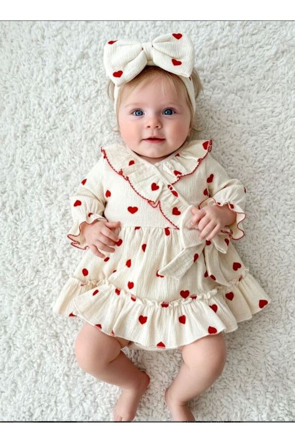 MİNİKİNCİBABY Amore Kalp Desenli Kroşeli Elbise