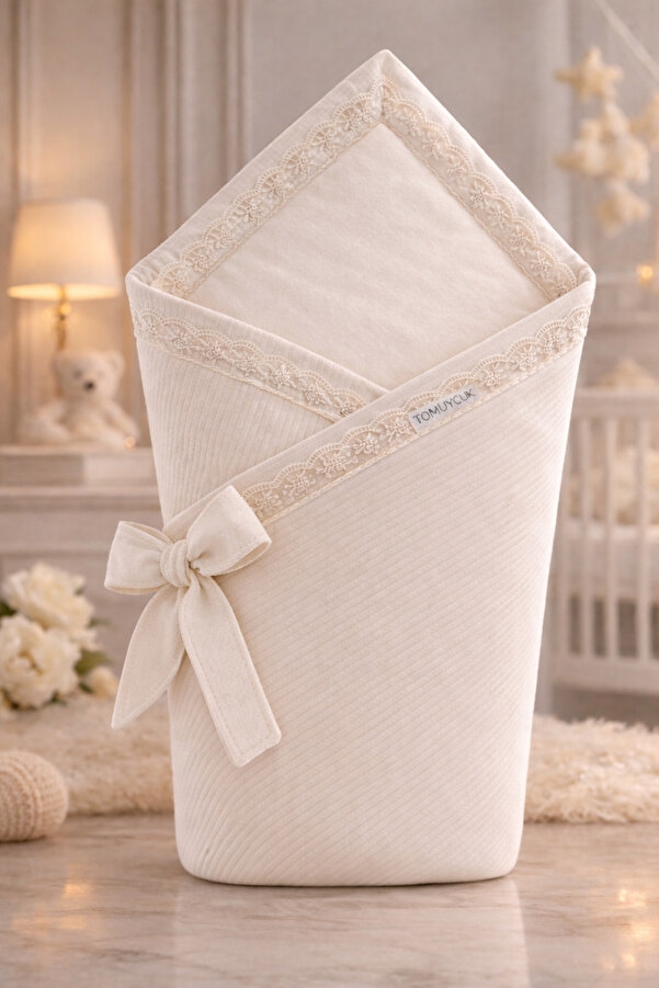 Tomuycuk Ekru Bebek Battaniyesi %100 Pamuklu Doğal Organik Uyku Kundağı Hastane Çıkışı Yenidoğan Hediyelik