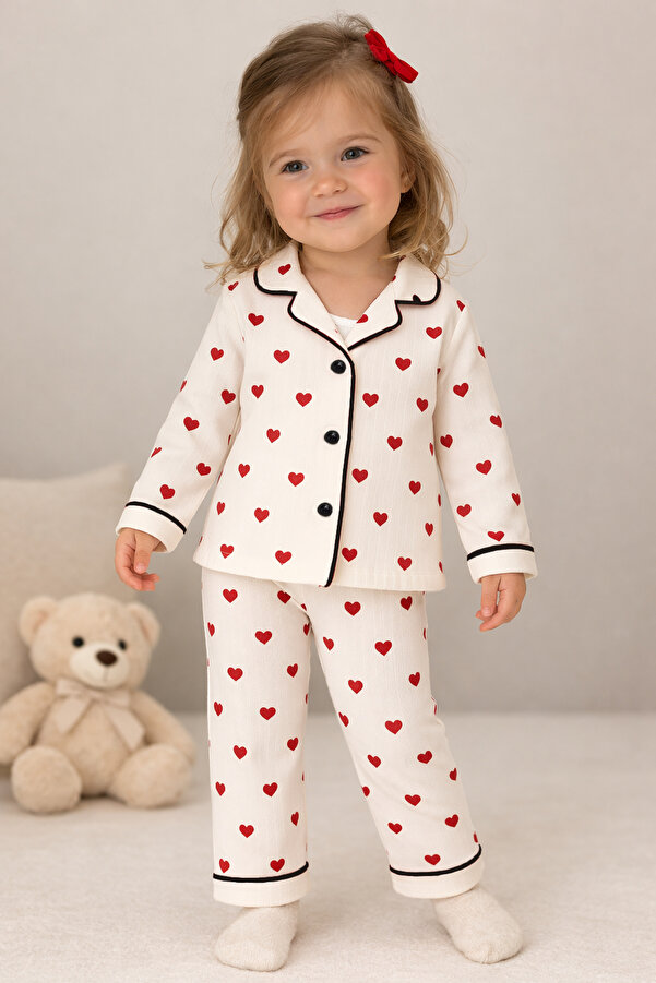 Beren Kids Kalpli Kız Bebek Alt Üst 2'li Pijama Takım- Siyah Beyaz